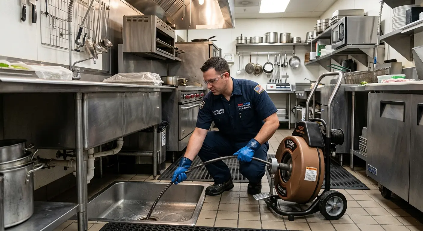 Commercial drain cleaning service in a restaurant kitchen in Bullskin